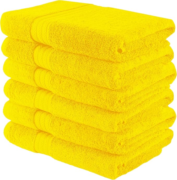 HERCULEAN Large Bath Towels 24 x 50 Pack of 6 | Quick Dry and Highly Absorbent | 100% Cotton Terry Towels for Bathroom - Perfect for Shower - Pool and Spa - Luxury Soft Towels - Lemon Yellow
