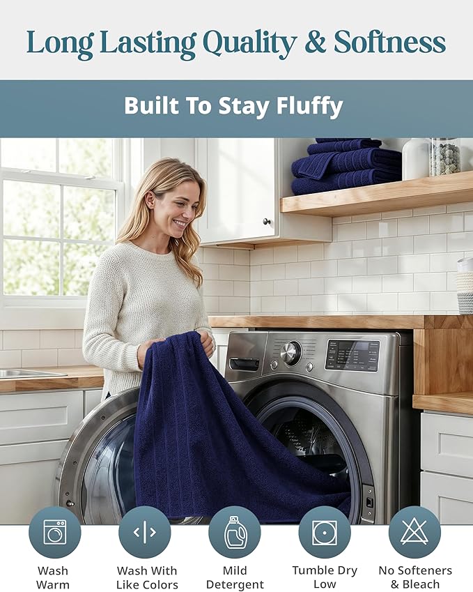 Casa Platino 100% Cotton Bath Towels - 8 Pcs Luxury Set - Soft, Absorbent & Durable - 2 Bath, 4 Washcloths, 2 Hand Towels for Bathroom - Sustainably Produced & Designed for Everyday use - Navy Blue