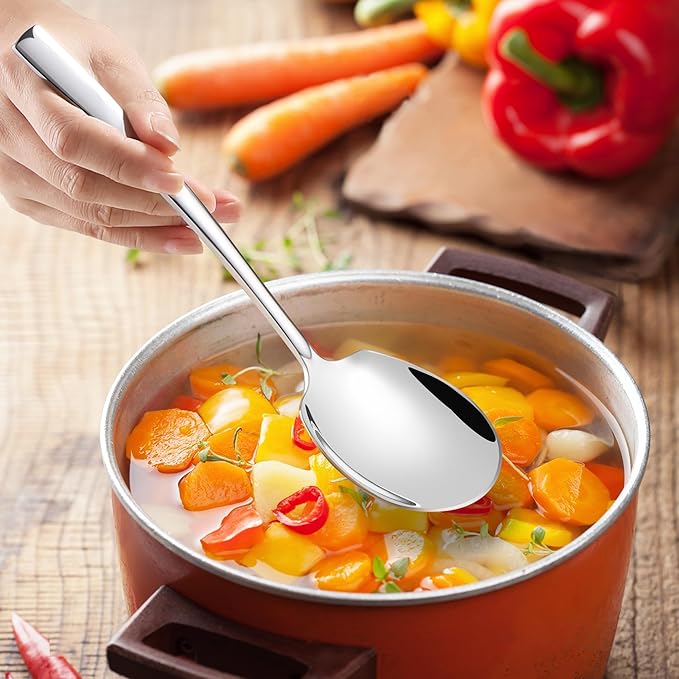 Stainless Steel Serving Spoons Set, 9.2-Inch Large Slotted Spoon x 4, Serving Spoon x 4, Big Serving Utensils Set for Buffet, Parties, Catering (4 Slotted & 4 Solid, Silver)