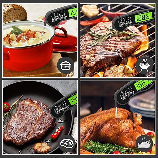 AWLKIM Digital Meat Thermometer - Fast Instant Read Food Thermometer, Waterproof Kitchen Thermometer with Backlight & Hold Function for Cooking, Candy Making, Outside Grill
