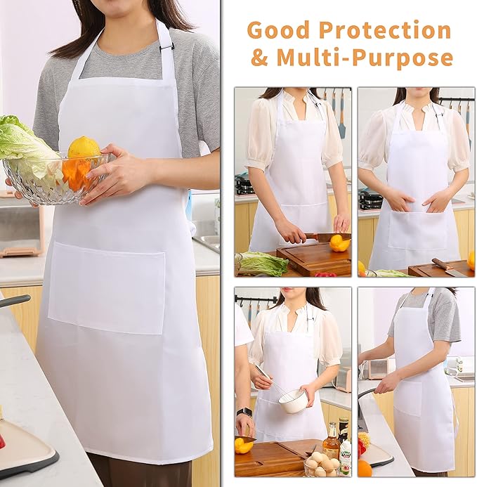 Tosewever 2 Pack Adjustable Bib Apron, Waterdrop Resistant Aprons with 2 Pockets Cooking Kitchen Restaurant Aprons for Women Men Chef, BBQ Drawing Crafting Outdoors (Polyester - Black & White, 2)