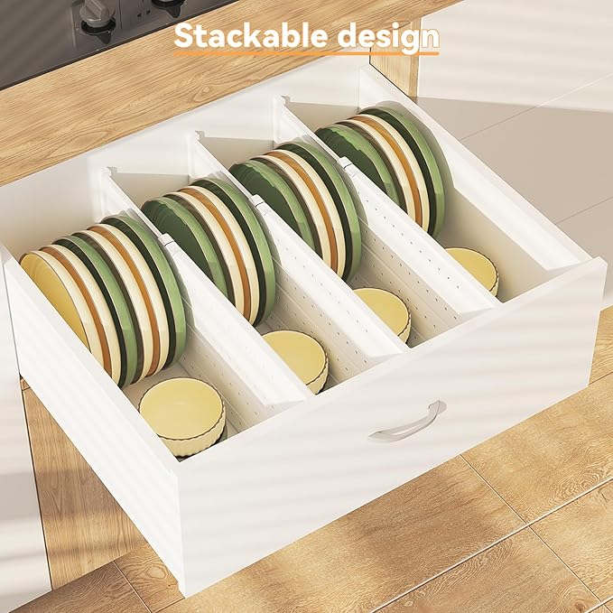 REBECAT 10 Pack Drawer Dividers for Clothes Adjustable Drawer Dividers 4" High Expandable from 15"-21" for Dresser Baby Clothes Bathroom,Bedroom Kitchen and Office Storage,White