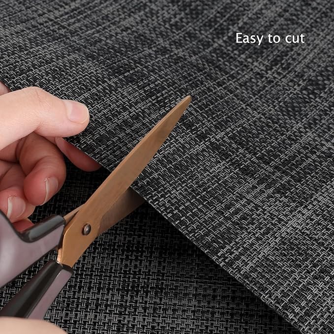 Myir JUN Placemats Set of 8, Vinyl Woven Placemats Place Mats Indoor Set of 8 Washable Table Mats Non-Slip Place mats for Dining Table (Dark Gray-Black, Set of 8)
