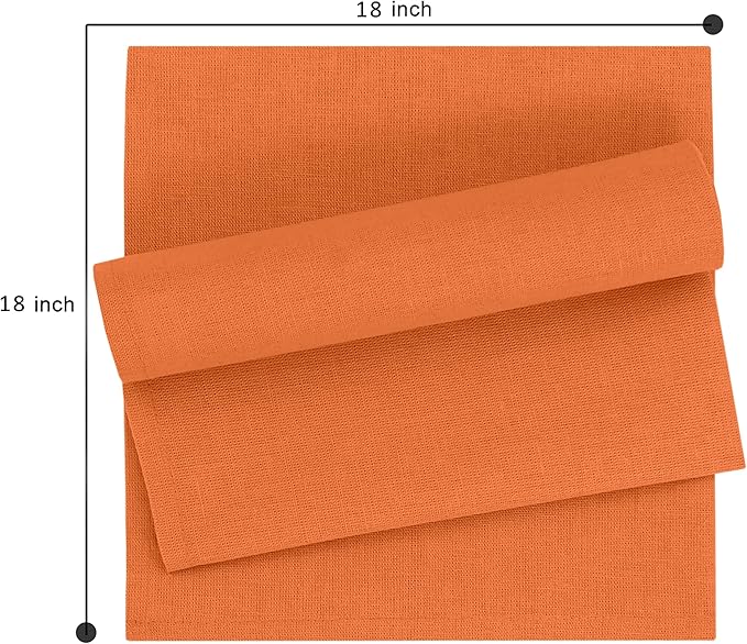Ruvanti Linen Napkins Set of 12, 18x18 Cloth Napkins, Cotton Linen Blend Napkins Cloth Washable, Soft, Reusable Dinner Napkins for Wedding, Parties, Christmas, Thanksgiving, Everyday Use - Orange
