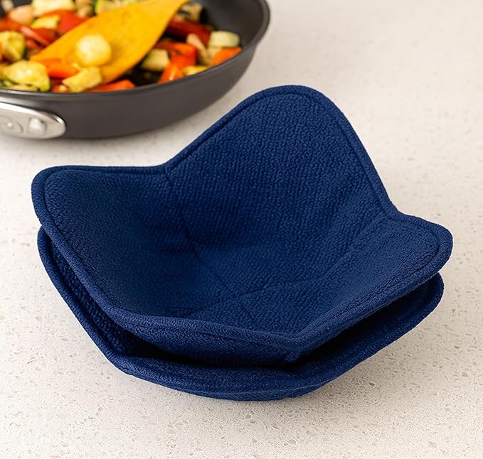 Set 2X Dark Blue 7" sq. x 4"H Microwave Polyester Bowl Holder Potholders - Microwavable Soup Bowls Cozy - Hot Pads Holders for Hot Food Quilted - Bowl Cozies for Microwave Kitchen Accessories, Gadgets