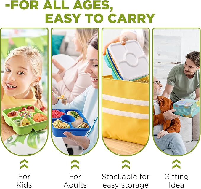 Jewel Color Bento Lunch Box Containers, 4 Pack Meal Food Prep Containers Reusable with Lids, Divided Food Storage Containers with Sauce Cups