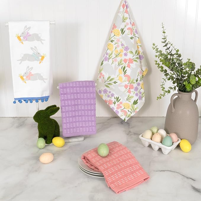Ritz 100% Cotton Kitchen Towels, Easter Bunny Spring – 16"x26" – Absorbent Dish Towels for Drying & Cleaning – Soft & Durable (Set of 4)