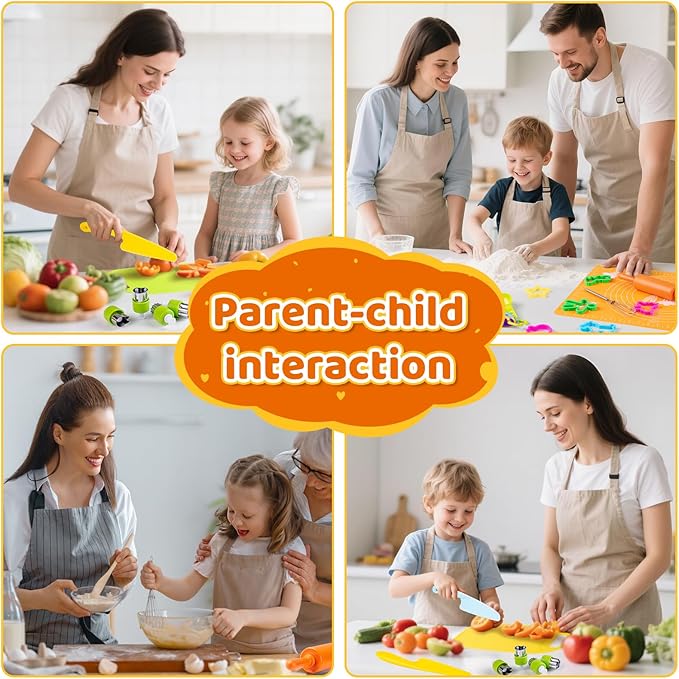 EFO SHM 52 PCS Kids Cooking Sets, Montessori Pretend Play Kitchen Toys for Real Cooking Baking, Toddler Knife Set with Chef Hat & Apron, Kids Baking Set for Boys Girls Christmas Birthday Gift