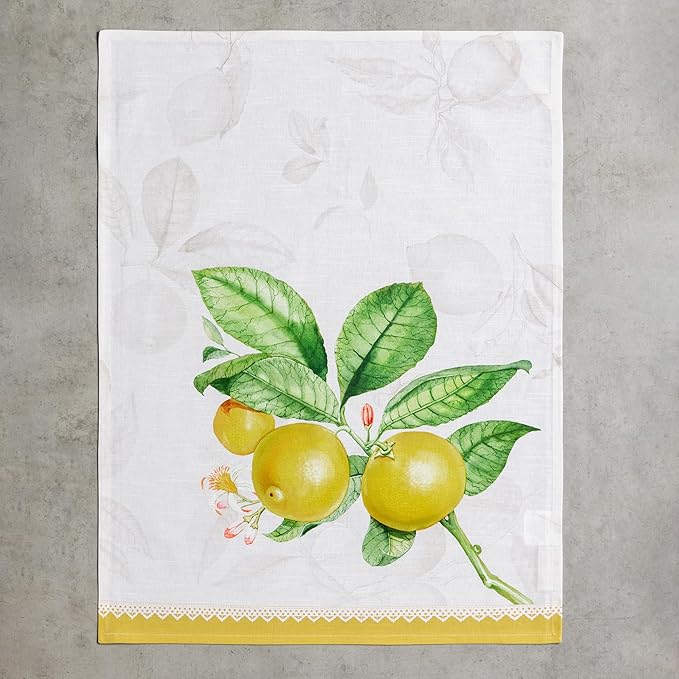 Maison d' Hermine Kitchen Towels Set of 3 100% Cotton 27.50" x 20" Reusable Cloth Tea Dish Towels Absorbent with Hanging Loop for Kitchen Gifts for Mothers Day Spring/Summer (Limoncello)