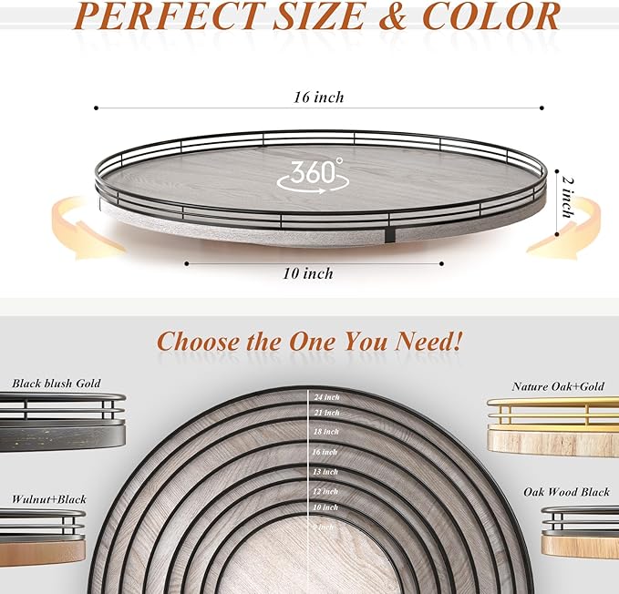16" Lazy Susan Oak Wood Turntable Organizer for Cabinet, Farmhouse Round Lazy Susan Organization and Storage for Dining Table, Kitchen, Bathroom, Countertop, Cupboard, Kitchen Decor Whitewashed