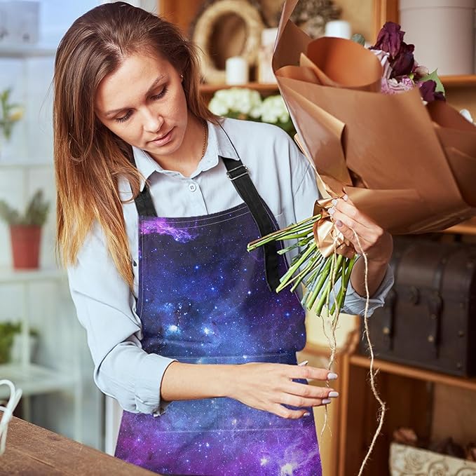 Britimes Space Purple Universe Planet Apron Home Kitchen Cooking Baking Gardening for Women Men with Pockets 32x28 inch