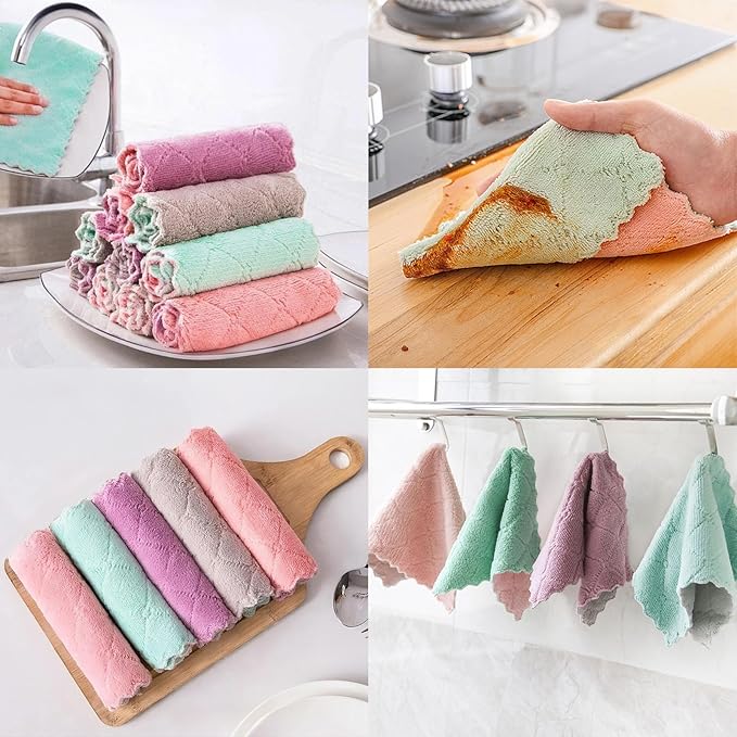 Reusable Microfiber Kitchen Cleaning Cloths – Super Absorbent, Quick-Drying Dish Towels for Kitchen Car Furniture Bowl Tea. 10.6" x 6.3" Coral Velvet Dishcloths Lint-Free Machine Washable 32 Pack Rags
