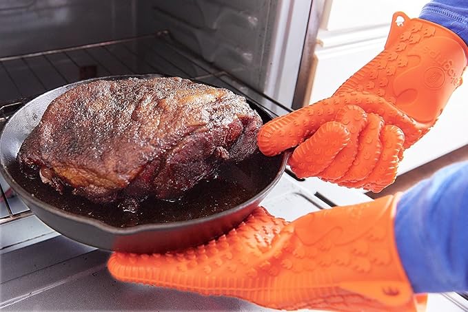 Jolly Green Products Ekogrips Heat-Resistant BBQ Gloves – Premium Silicone Cooking & Grill Gloves for Oven, Fireplace & Campfire Use, Non-Slip, Waterproof, XXL, Orange