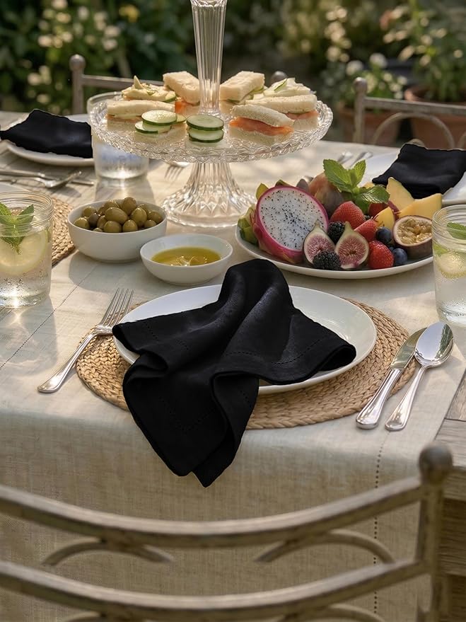 Palisa Black Cotton Napkins Set of 4 | Premium Hemstitch Detailing Cloth Dinner Napkins 18x18 Inch | Soft Washable & Reusable Table Napkins for Everyday Use Weddings Parties Restaurants & Hotels