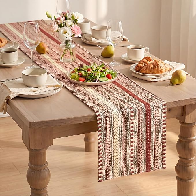 Artoid Mode Red Farmhouse Woven Table Runner, Seasonal Holiday Rustic Kitchen Dining Table Decoration for Home Party Decor 12x72 Inch