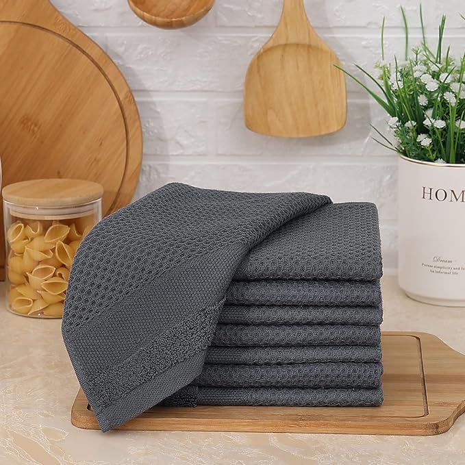 Homaxy 100% Cotton Dish Cloths, 12 Pack - 12 x 12 Inches, Waffle Weave Super Soft and Absorbent Dish Towels Quick Drying Dishcloths, Dark Grey
