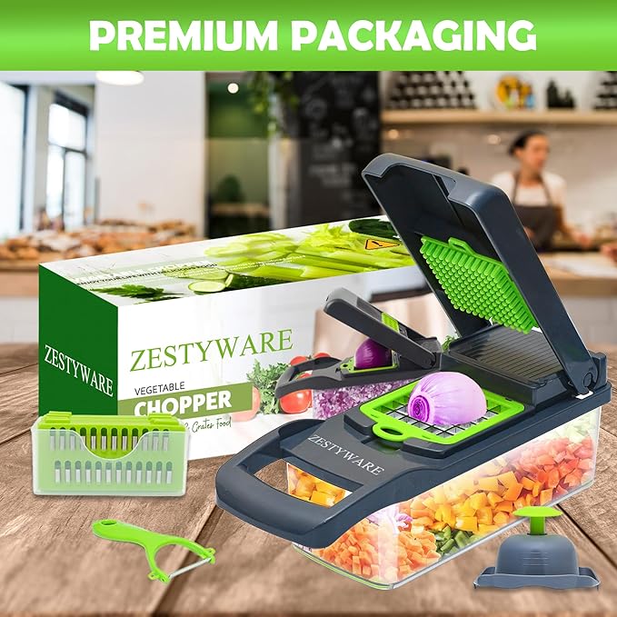 Vegetable Chopper Multifunctional Food Chopper | 16-in-1 Onion Cutter with 7 Blades, Vegetable Slicer and Dicer with Container for Salad, Potato, Carrot, Garlic & Kitchen Use