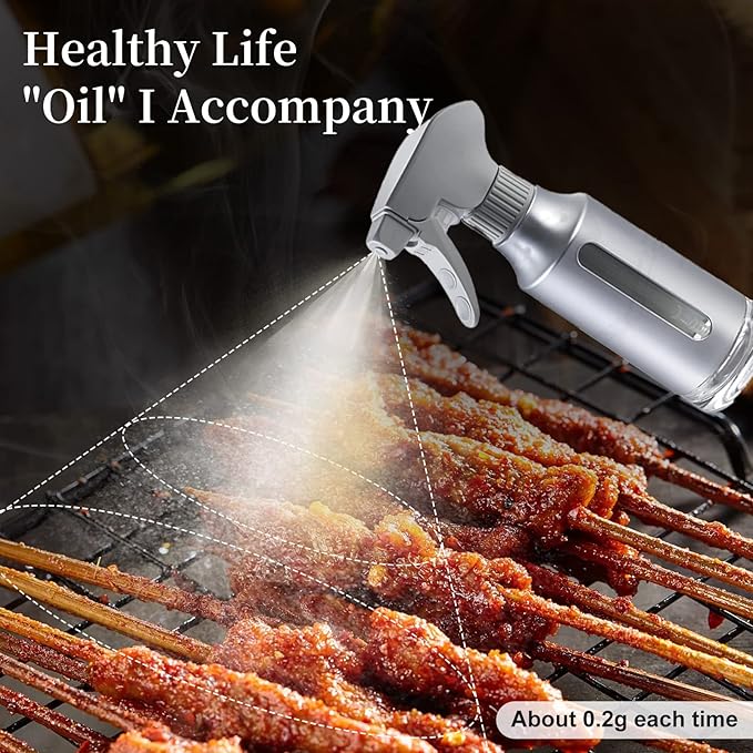 Oil Sprayer for Cooking,ABS Plastic Olive Oil Mister for Air Fryer Frosted Gray Nozzel Oil Dispenser Bottles Fat Reduction Glass Oil Control Spray Pot 6.35oz/180ml Capacity