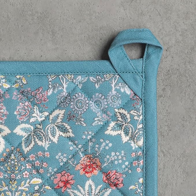 Maison d' Hermine Pot Holders 100% Cotton Heat Resistant Potholders 8" x 8" Hot Pads with Loop BBQ Cooking Baking Gifts for Mothers Day Handling Hot Pans Spring/Summer (Pack of 1, Marquise)