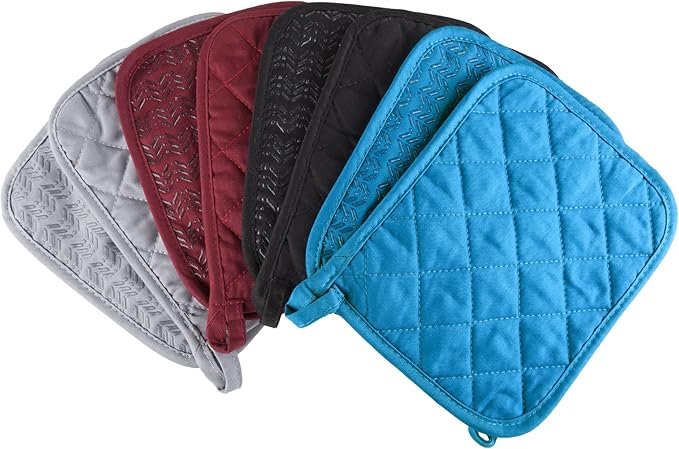Pot Holder Set With Silicone Grip, Quilted And Heat Resistant (Set of 2) By Lavish Home (Black)