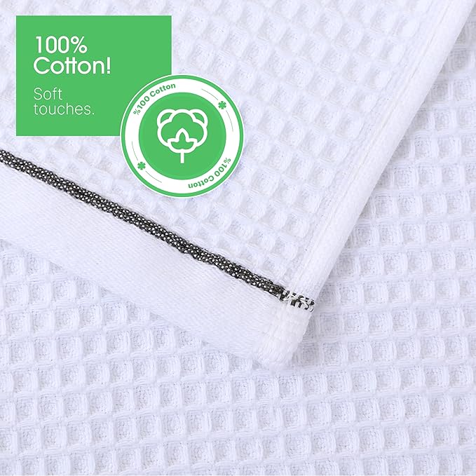 5 Pack Hand Towels, Bath Towels, Kitchen Towels and Dishcloths Sets, 30 x 14 Inches, Absorbent Dish Towels for Kitchen, Microfiber Cleaning Cloth, Waffle Kitchen Towels (White)