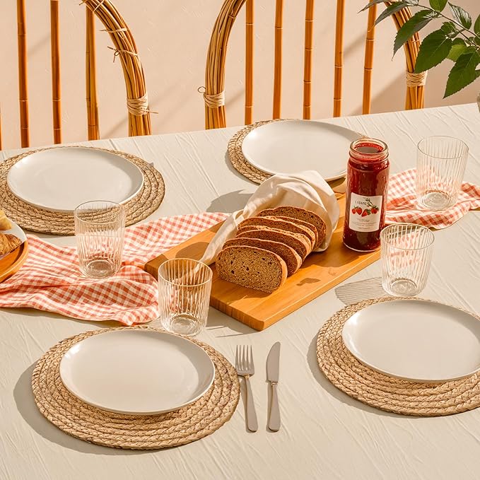 Aofmee 13 inch Round Woven Placemats Set of 6, Boho Rattan Place Mats, Natural Water Hyacinth Table Placemats, Farmhouse Weave Table Mats, Rustic Braided Wicker Charger Plates for Dining Table Decor