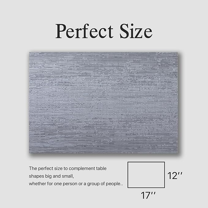 Placemats Set of 4 - Easy Clean Woven Vinyl Placemat for Dining Table, Indoor/Outdoor Place Mats, Washable PVC Table Mats(Gray)