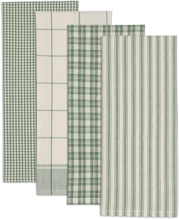 DII Everyday Kitchen, Urban Stripe & Basic Dishtowels, 18x28, Sage, 4 Piece