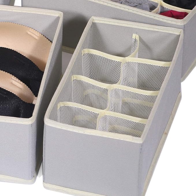 TENABORT 6 Pack Foldable Drawer Organizer Dividers Cloth Storage Box Closet Dresser Organizer Cube Fabric Containers Basket Bins for Underwear Bras Socks Panties Lingeries Nursery Baby Clothes Gray