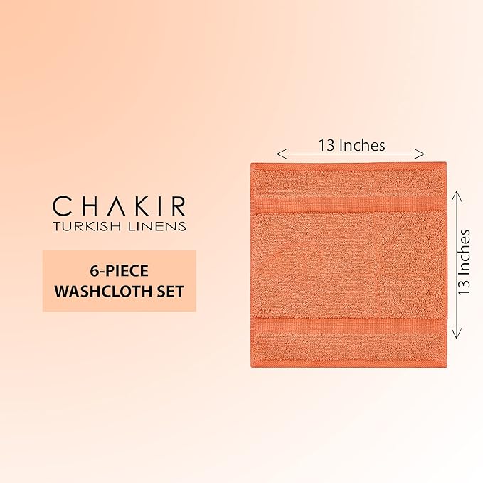 Chakir Turkish Linens 100% Cotton Premium Turkish Towels for Bathroom | 13'' x 13'' (6-Piece Washcloth, Coral)