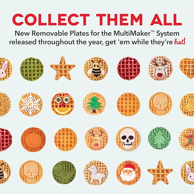 DASH Multimaker Mini System - Waffle Maker with Five 4” Removable Plates: Iron & Griddle, 3-in-1 Mini Waffle Maker for Kids and Families – Nonstick Surface, Just Add Batter (Red) (Pack of 4)