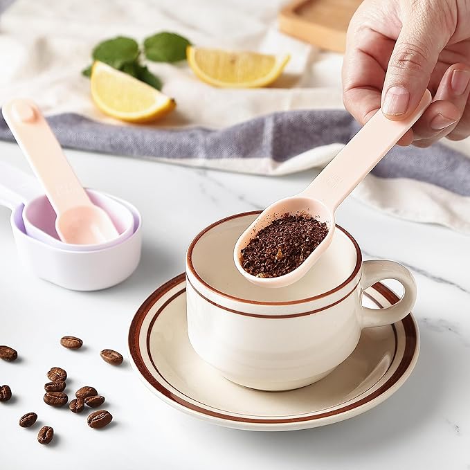 COOK WITH COLOR Measuring Cup Set - 9 PC. Nesting Stackable Liquid Measure Cup, Dry Measuring Cups and Spoons with Funnel and Scraper (Grey and Pink)