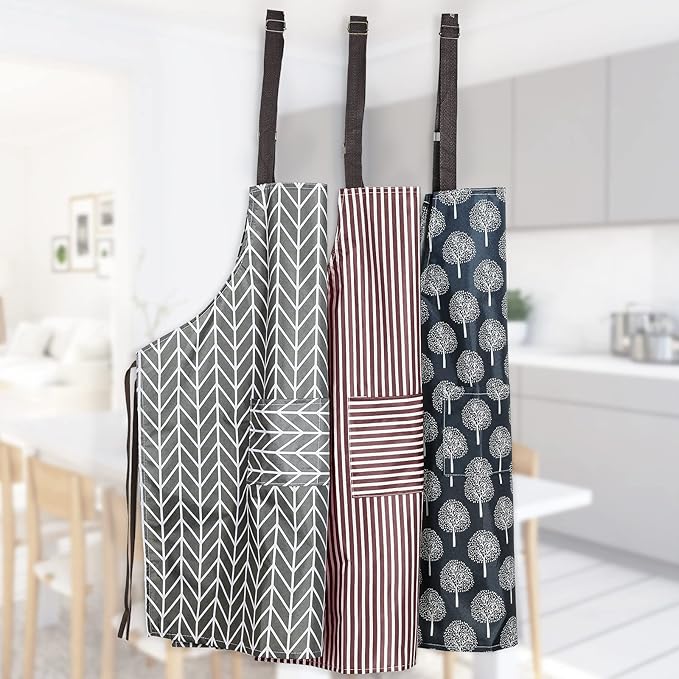 SATINIOR 3 Pieces Waterproof Bib Apron with 2 Pockets Adjustable Cooking Kitchen Apron for Women Men Chef BBQ Baking Cleaning