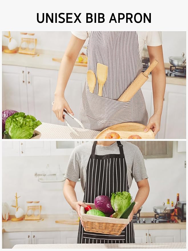 Syntus Apron for Men Women, Adjustable Cooking Kitchen Chef Aprons with 2 Pockets, Cotton/Polycotton/Polyester