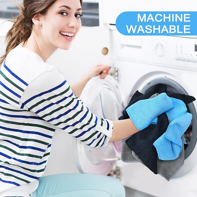 Tanlade Cleaning Cloth Dry Erase Cloth Cleaning Rags Reasonable Kitchen Towels Microfiber Towels Cars Wash(6 x 6 Inch,Blue/Gray/Black,30 Pcs)