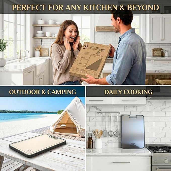 2-IN-1 Double-Sided Titanium Cutting Board –100% Titanium Side, Durable Wheat Straw Back,Easy to Clean,Non Toxic Maintains Freshness & Pure Surface 15.8 x 10.35 in, Premium Kitchen & Home Prep Board