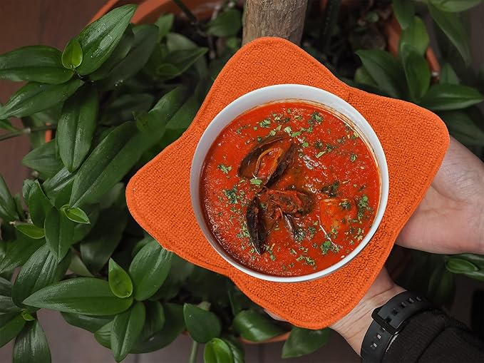 Set 2X Orange 7" sq. x 4" H Microwave Polyester Bowl Cloth Hot Pads Pot - Good Kitchen Accessories Bowl Holder to Protect Hands from Hot Dishes and Heating Soup - Microwave Bowls That Don't Get Hot