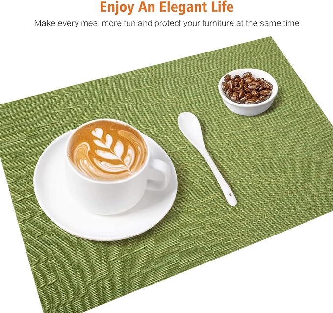 Placemats Set of 4,Washable,Heat and Stain Resistant Indoor/Outdoor Place mats,Vinyl Woven Non Slip Table Mats for Restaurant Table Protection,PVC Placemats(Green,4PCS)