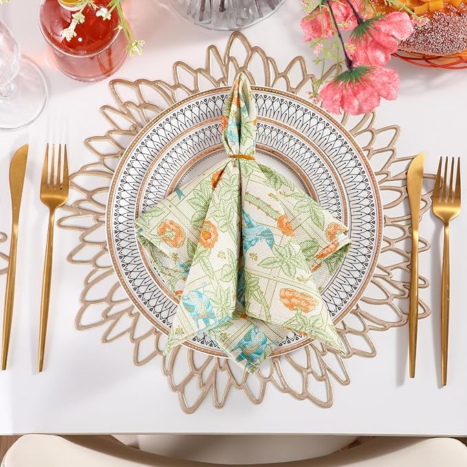 Mindsoft 20 Pcs William Morris Napkins Vintage Flowers Dinner Cloth Napkins 15.7" x 15.7" Linen Watercolor Washable Floral Soft Absorbent Square Table Top Decor for Kitchen, Wedding, Gifts Bulk