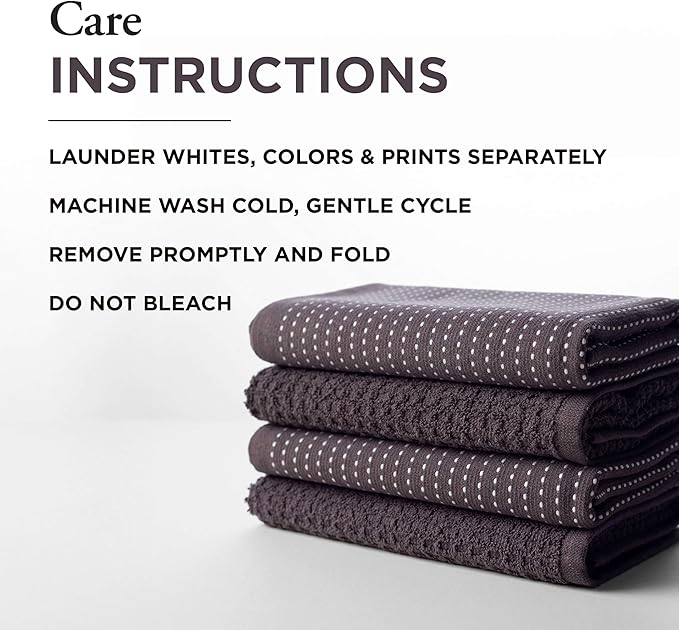Thyme and Sage 100% Cotton Premium Turkish Kitchen Hand Towel Set, 16"x26", Ultra Absorbent, 350 GSM, Earl Gray, Pack of 4