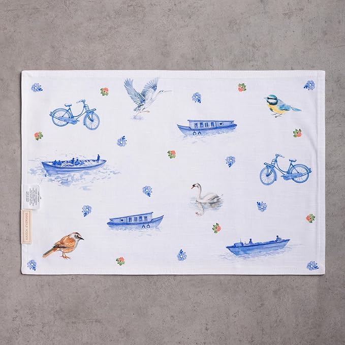 Maison d' Hermine Placemats Set of 4 100% Cotton Washable Cloth Place Mats Reusable Table Mats for Kitchen Dining Party Wedding Gifts for Mothers Day Spring/Summer (Amsterdam Canals, 13" x 19")