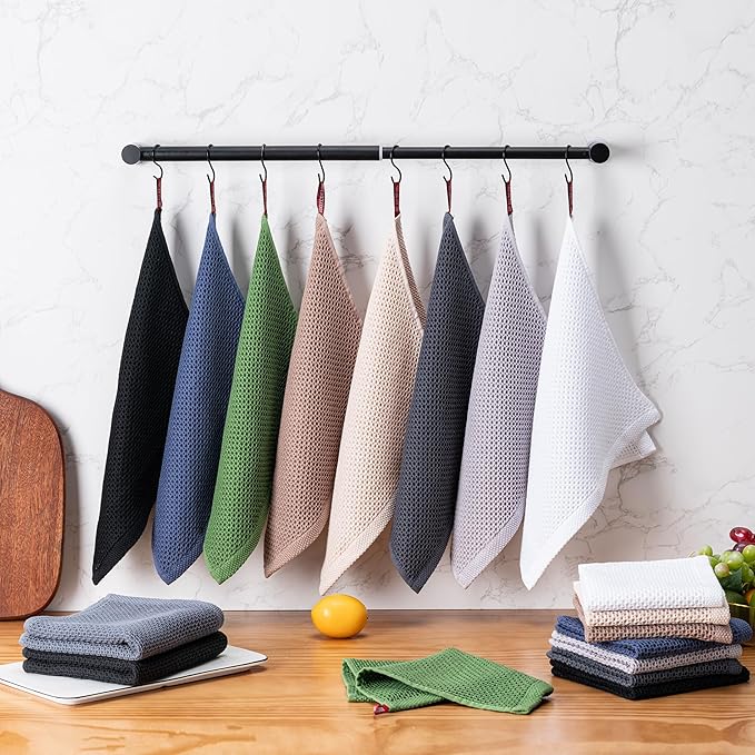 BOOMIBOO 4-Pack Dish Towels, 100% Cotton Waffle Weave, Ultra Soft Absorbent, Quick Drying, White, 13x28 Inches
