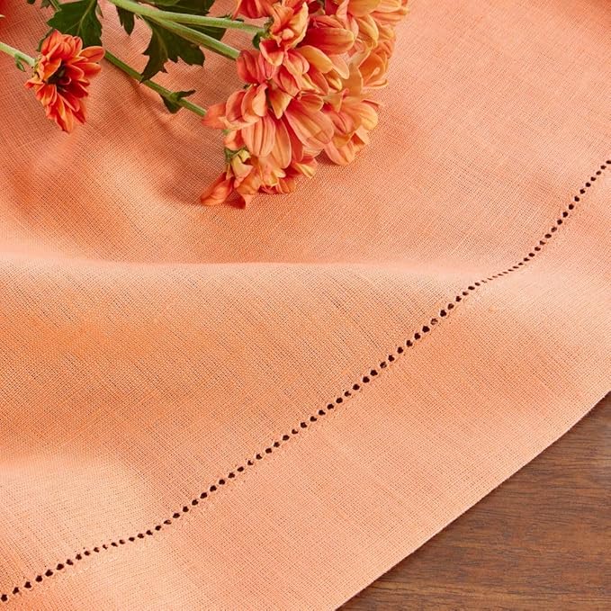 Solino Home Linen Cloth Napkins Set of 4-100% Pure Linen Coral Dinner Napkins 20 x 20 Inch for Mothers Day, Spring, Summer - Classic Hemstitch, Handcrafted and Machine Washable
