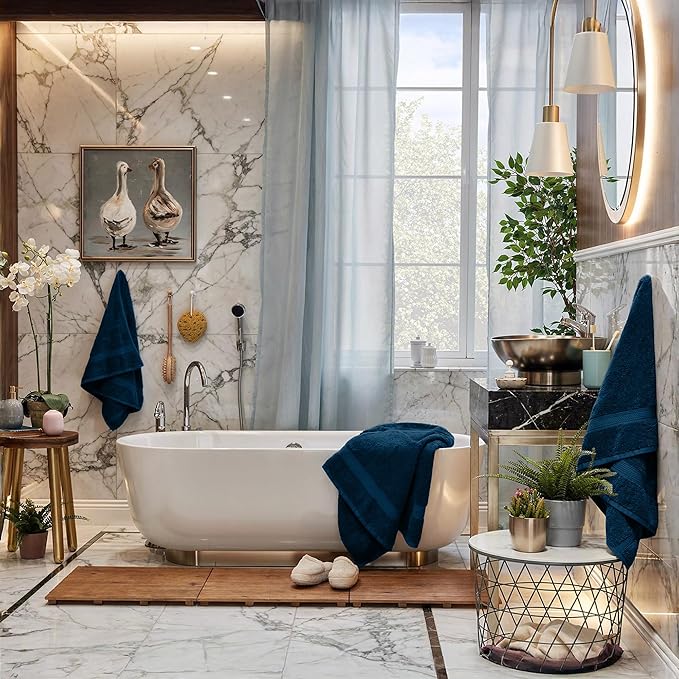 RIVERSIDE Luxury 6 Piece Towel Set, 2 Bath Towels, 2 Hand Towel, 2 Wash Cloths, 100% Cotton, 600 GSM Hotel Quality, Soft, Highly Absorbent Towels for Bathroom, Navy Blue Towel Sets