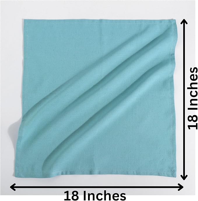 Cloth Napkins Dinner Washable Set of 4 in Cotton Linen Fabric Premium Quality, Mitered Corners for Reusable Every Day Use Pre Shrunk and Good Absorbency Christmas Cloth Napkins (Pack of 4, Sky Blue)