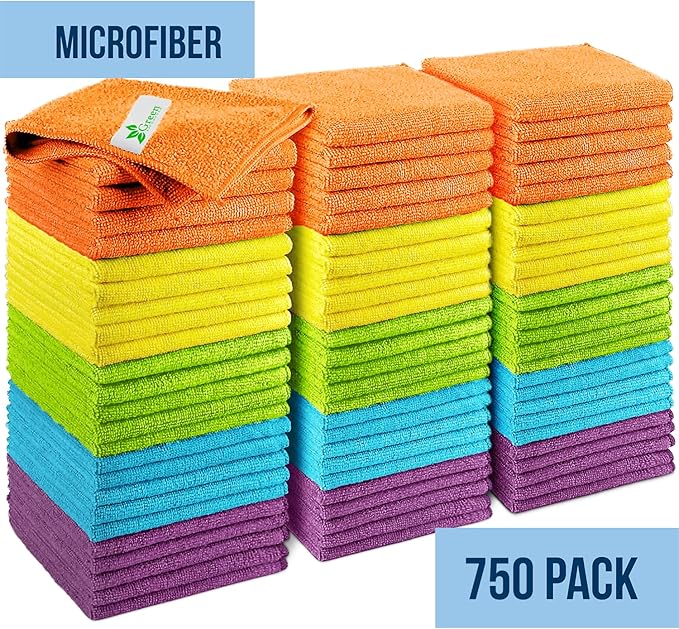 GREEN LIFESTYLE Microfiber Cleaning Cloth 11.5" x 11.5" 750 Pack - Edgeless Microfiber Towels for Cars, Cleaning Rags, Lint Free Car Microfiber Towel, Reusable Cleaning Cloths (Multicolor)