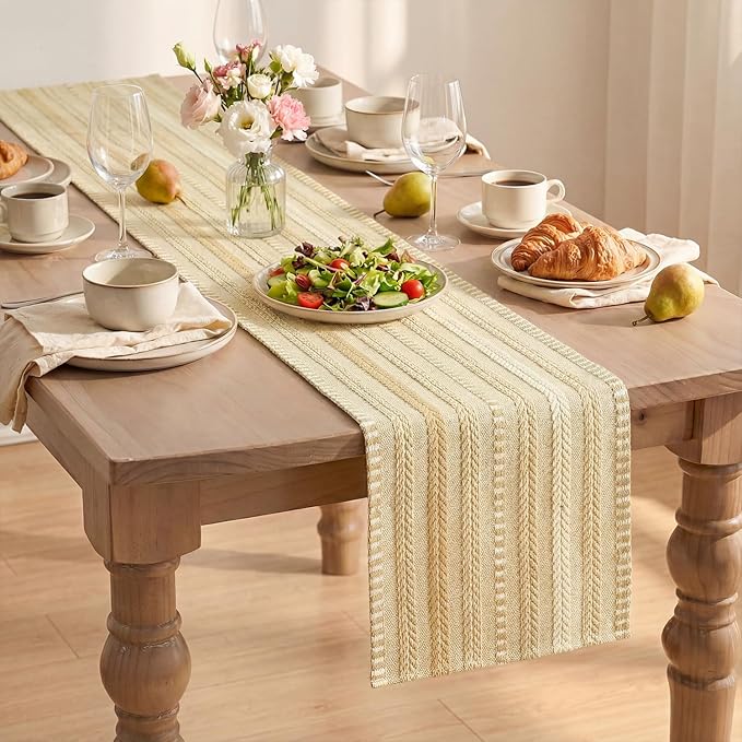Artoid Mode Burlap Brown Farmhouse Woven Table Runner, Seasonal Holiday Rustic Kitchen Dining Table Decoration for Home Party Decor 12x72 Inch