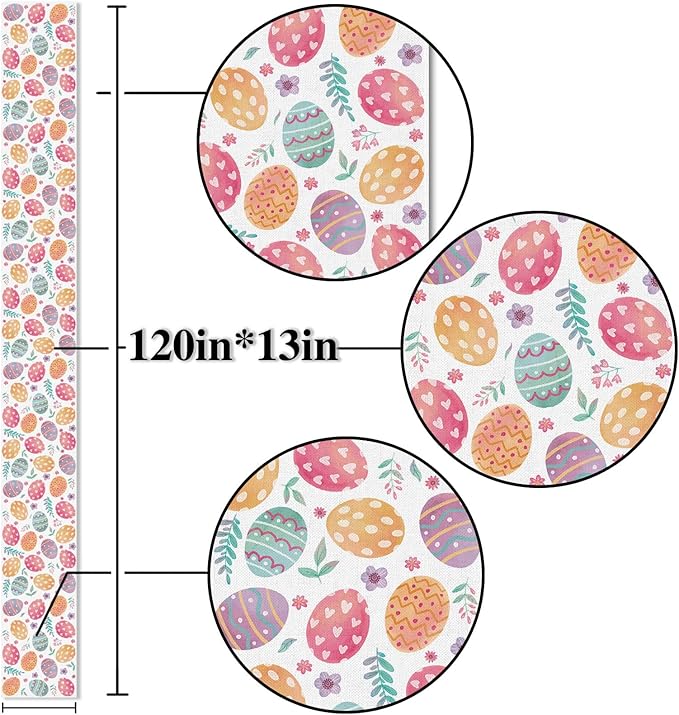 Nepnuser Linen Happy Easter Table Runner Spring Easter Egg Decoration Farmhouse Home Dining Room Kitchen Table Decor (13" x 120")