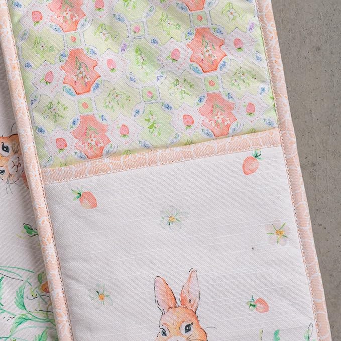 Maison d' Hermine Double Oven Mitts 100% Cotton 7"x35" Double Oven Mitt Heat Resistant BBQ Cooking Gloves with Loop Baking Grilling Gifts for Mothers Day Spring Summer (Bunny Party)