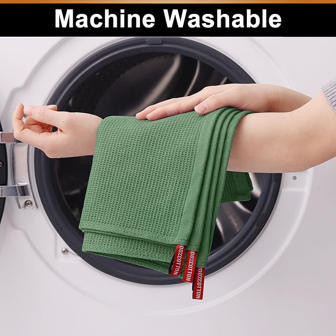 Homaxy 100% Cotton Kitchen Towels and Dishcloths Set - 8 Pack Waffle Weave Soft and Absorbent Dish Towels - 26 X 16 Inch and 12 X 12 Inch - Grass Green